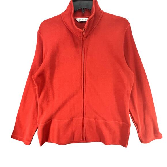 Orvis Jacket Womens Large Rust Orange Full Zip Pockets Casual Cotton Sweatshirt - Picture 1 of 14